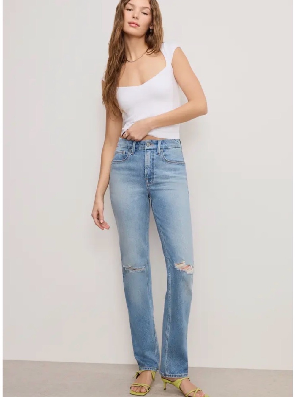 Good American Icon Ripped High Waist Straight Leg Jeans